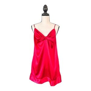 Vintage Victoria’s Secret Red Satin Slip Dress L Bow Chemise Y2K